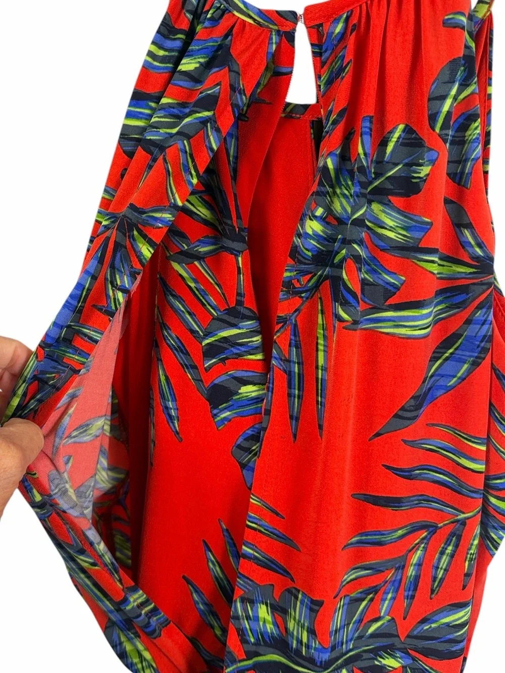 London Times Tropical Palm Print Halter Jumpsuit Red Blue Green Size 8